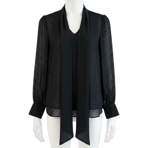 Altuzarra Swiss Dot Sheer Tie-Neck Flowy Elegant Timeless Black Sheer Blouse